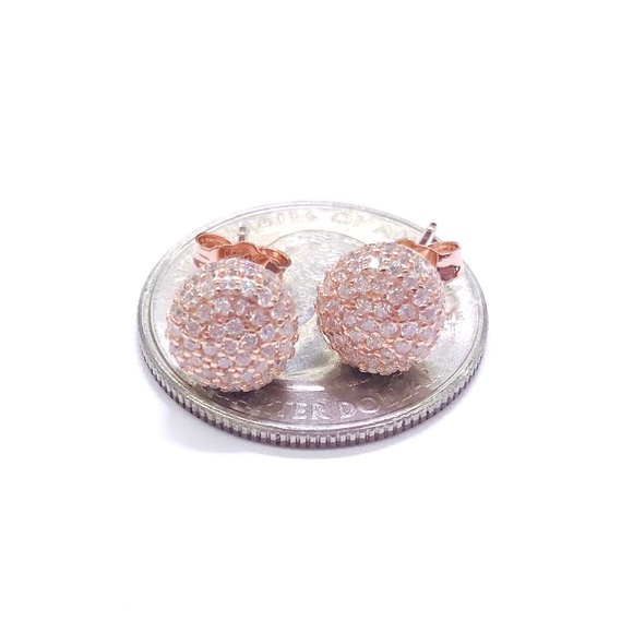 Sterling Silver ICED OUT PAVE BUBBLE STUD EARRINGS - Picture 7 of 8